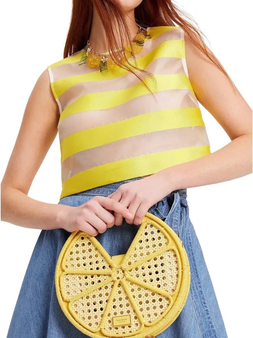Kate Spade Lemon Raffia Round Mini Bag